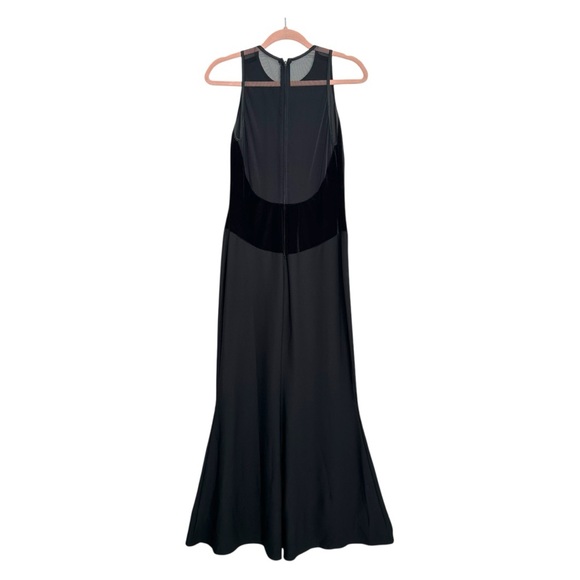 Black Velvet & Mesh Maxi Dress Sheer Back Sleeveless Minimalist Gown Unbranded M - Picture 6 of 13